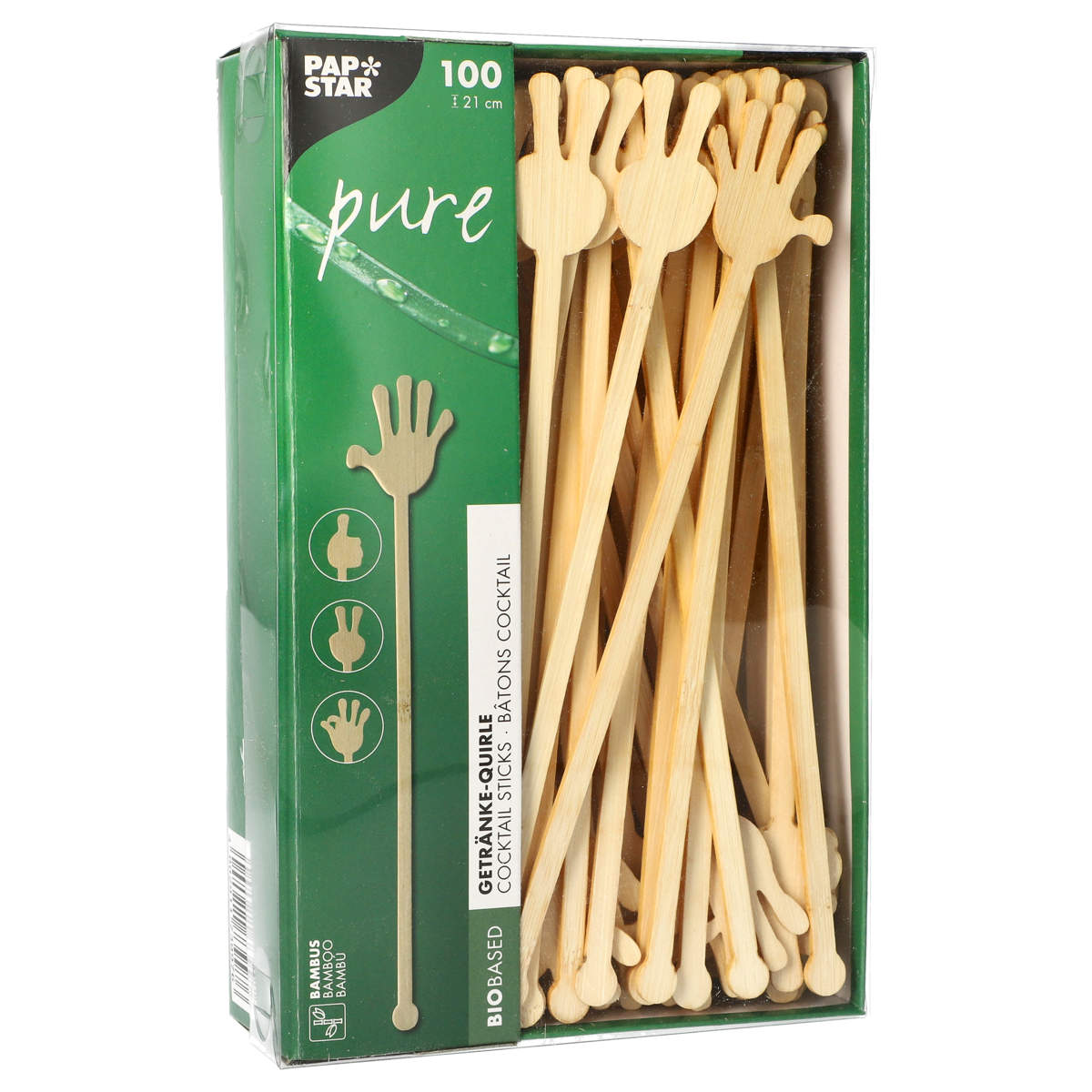 Getränke-Quirle "Hands" | Bambus - 21 cm - Papstar Pure (100 Stk)