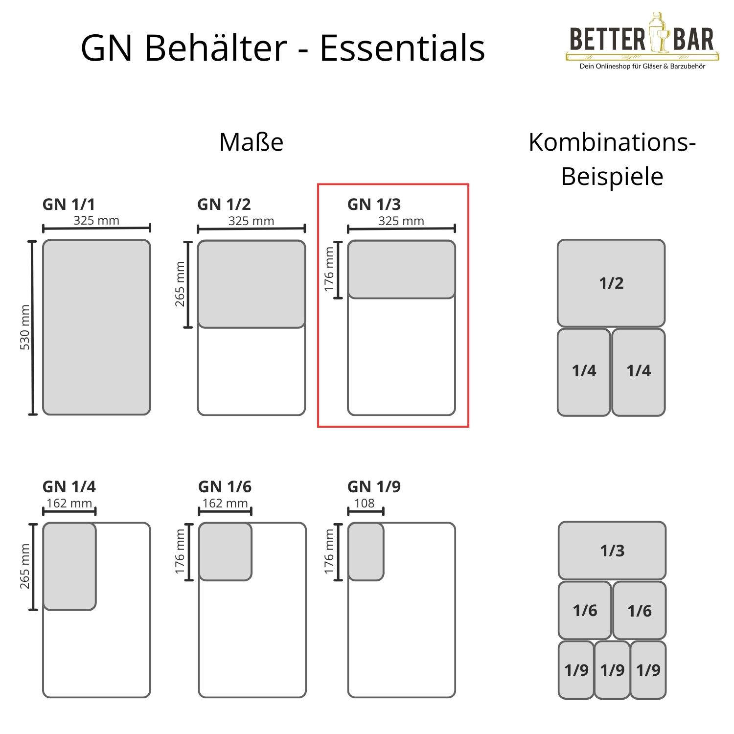 GN 1/3 Behälter - Edelstahl - GN Essentials | 10 cm